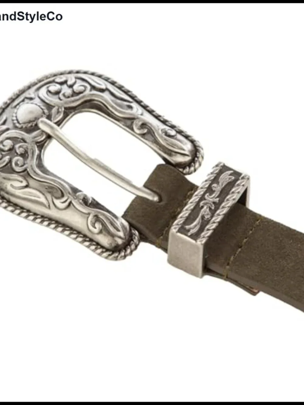 Women's Cow Suede Leather Western Belt with Engraved Antique Nickel Buckle, 1